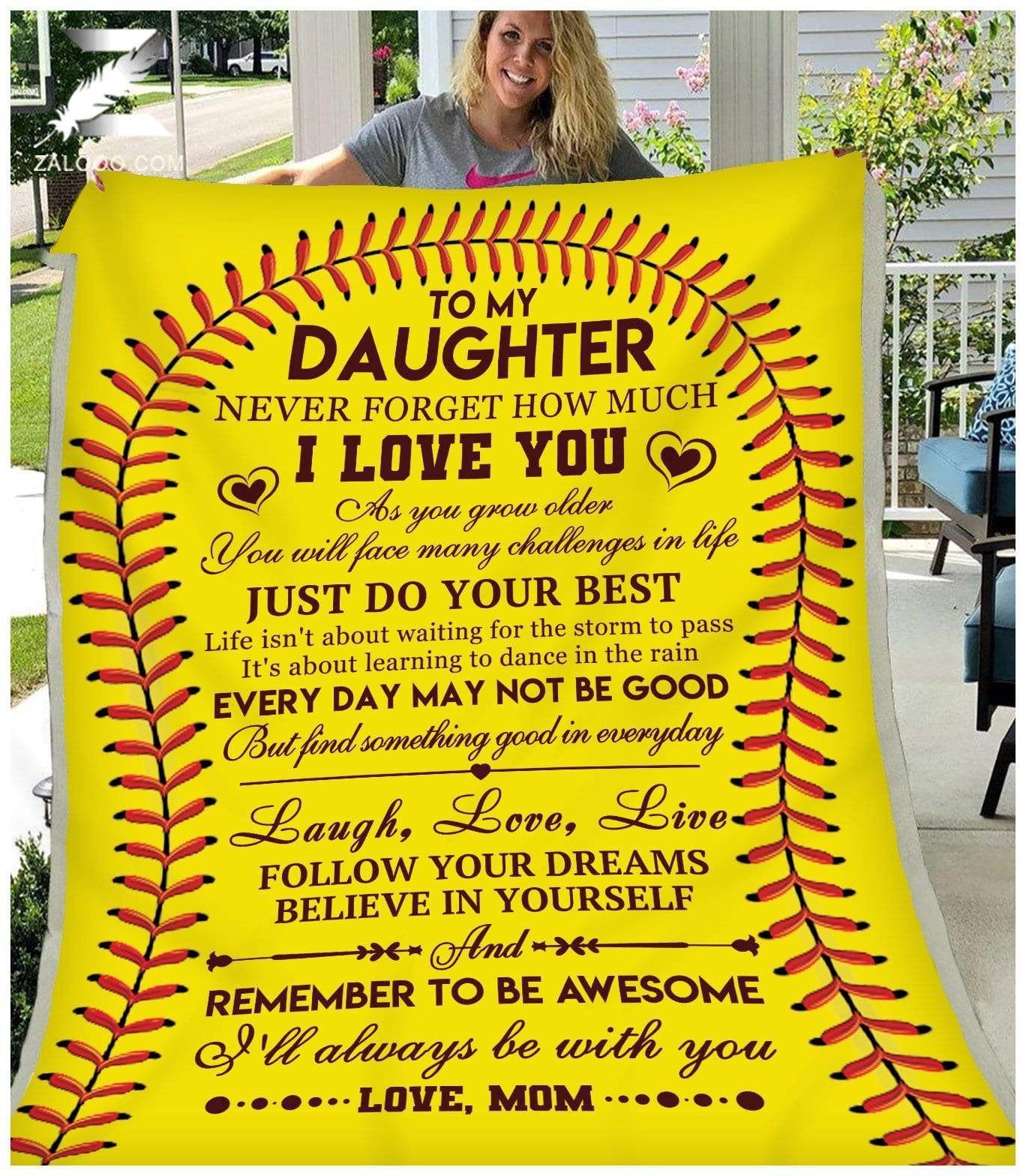 Softball To My Daughter Love Mom Sherpa Fleece Blanket