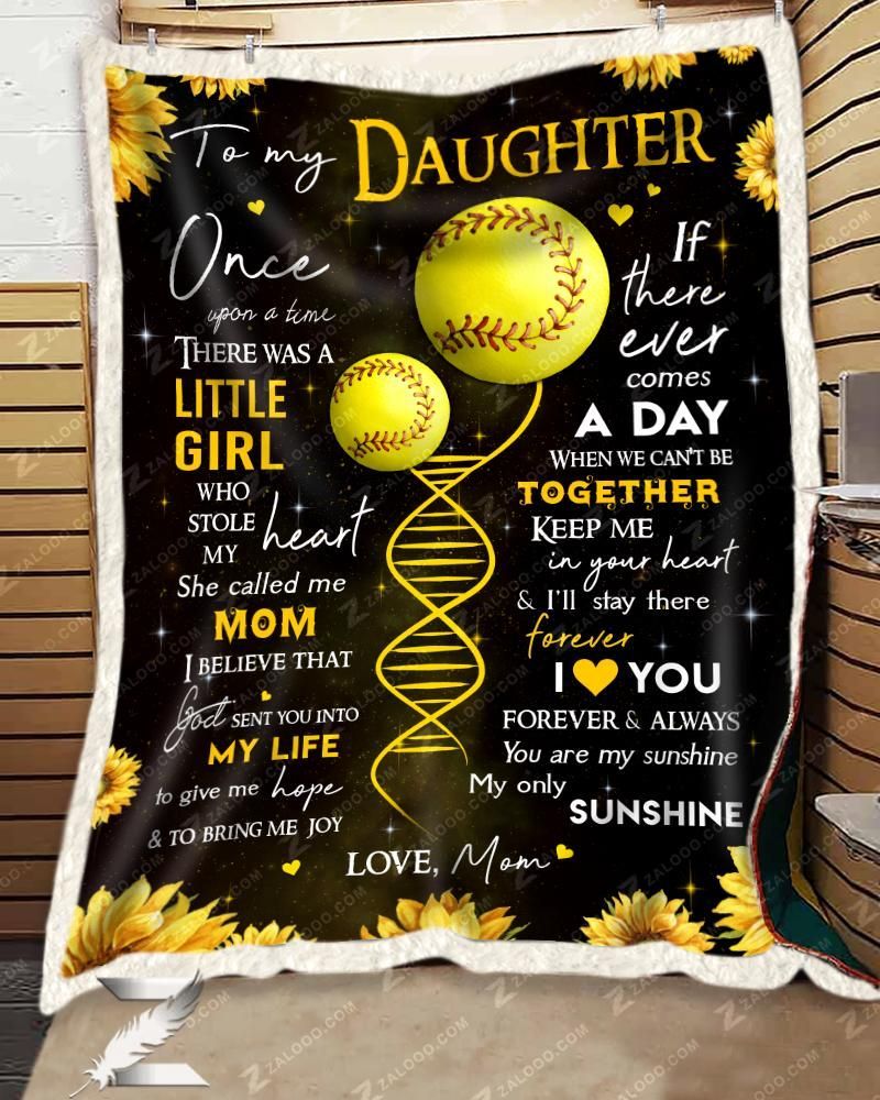 Softball To My Daughter Love Mom Sherpa Fleece Blanket