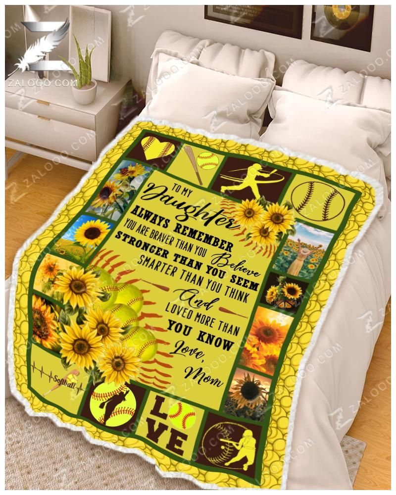 Softball To My Daughter Love You Forever Love Mom Sherpa Fleece Blanket