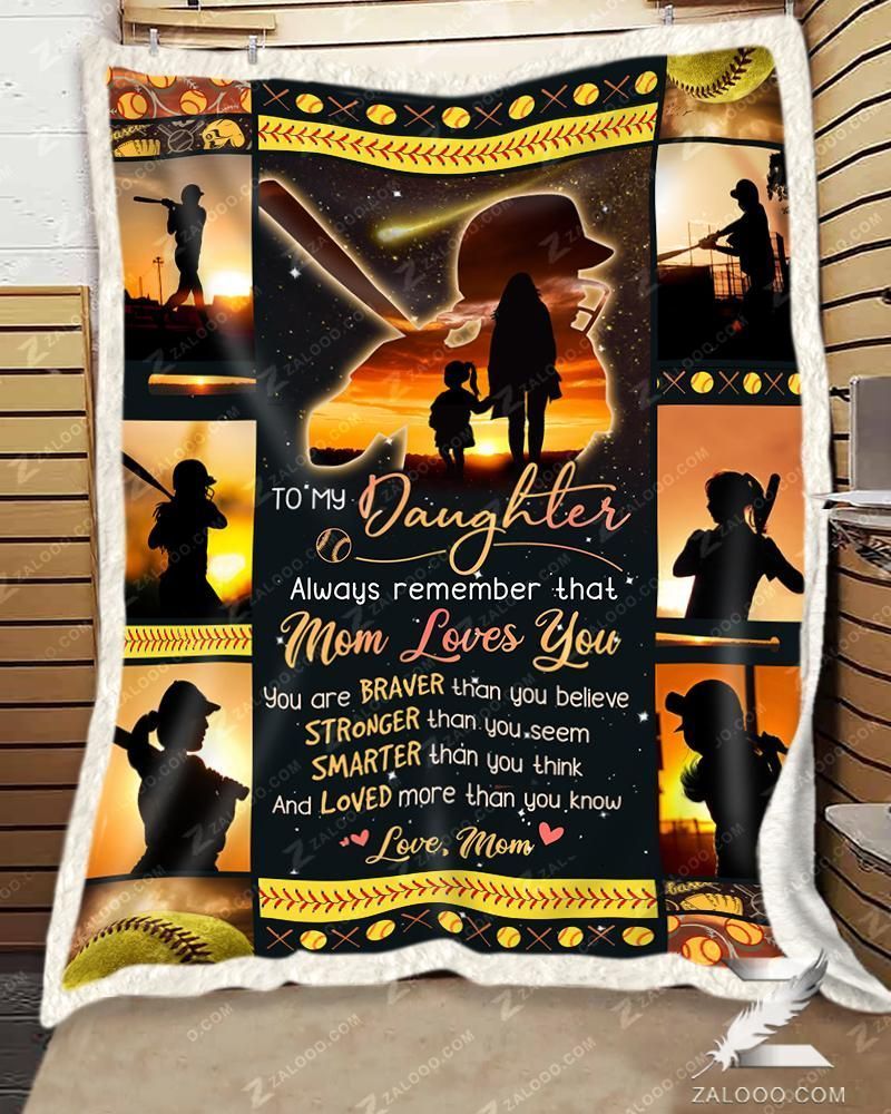 Softball To My Daughter Mom Loves You Sherpa Fleece Blanket