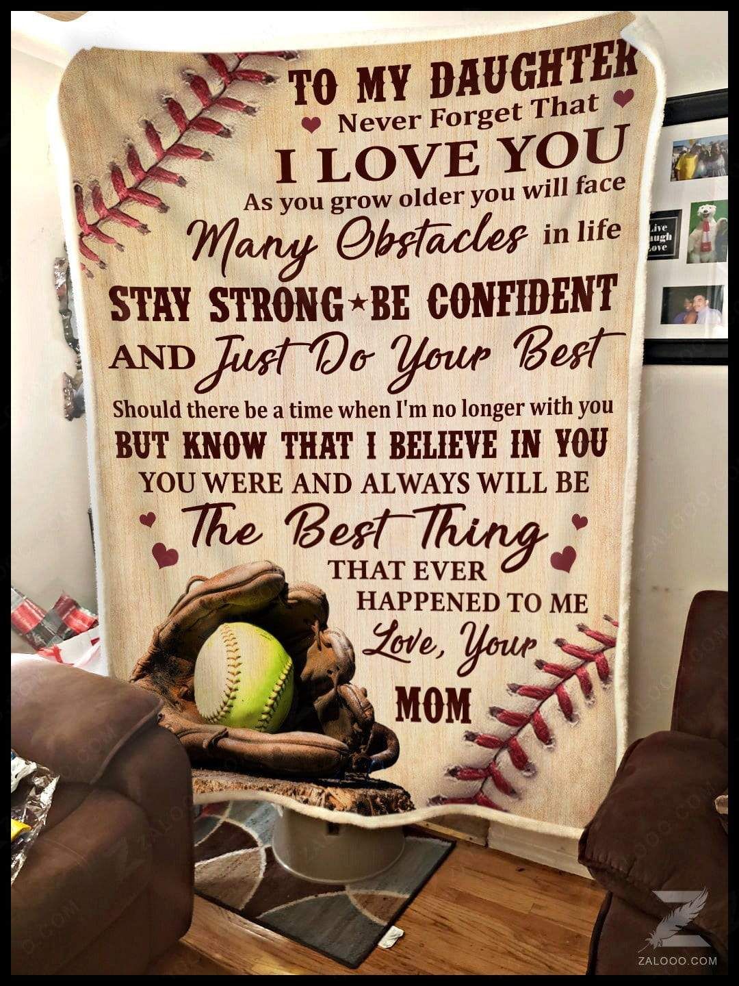 Softball To My Daughter Remember To Be Awesome Mom Sherpa Fleece Blanket