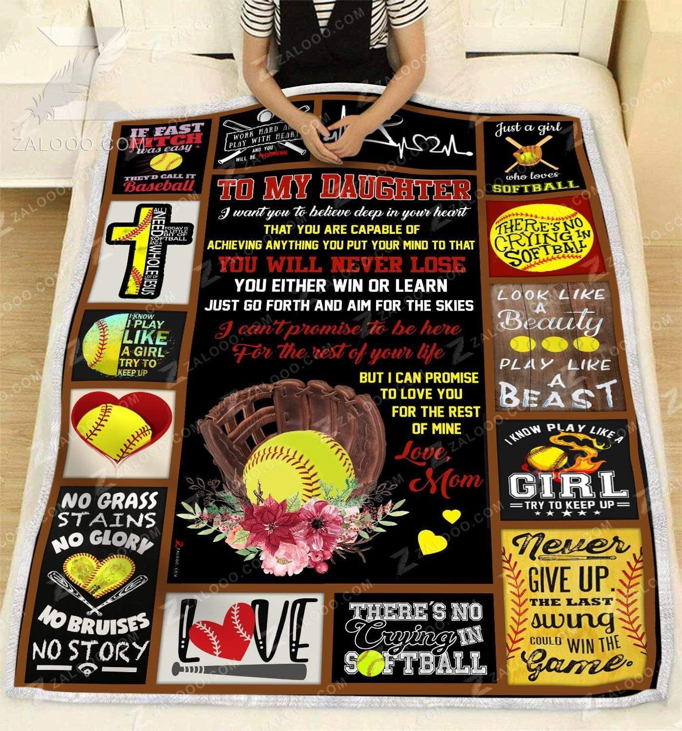 Softball To My Daughter You Are Capable Mom Sherpa Fleece Blanket