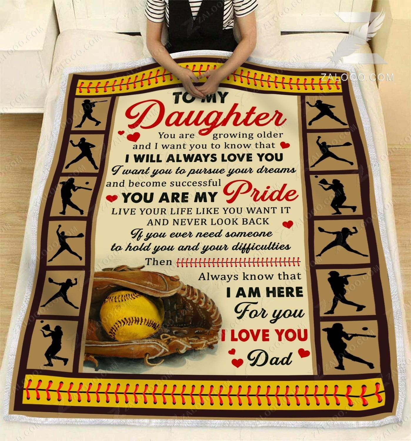 Softball To My Daughter You Are My Pride Dad Sherpa Fleece Blanket