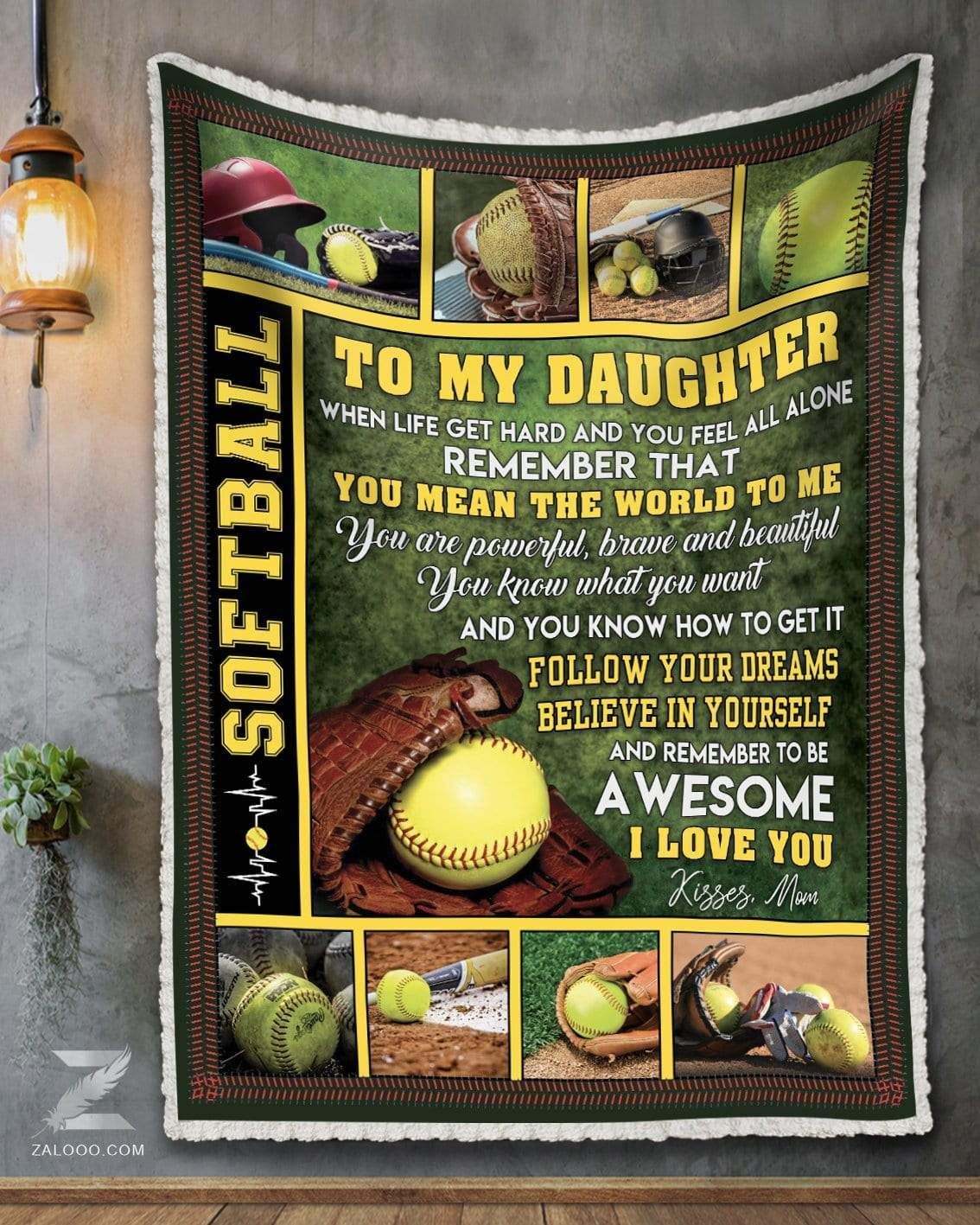 Softball To My Daughter You Mean The World To Me Mom Sherpa Fleece Blanket