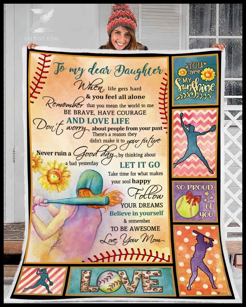 Softball To My Dear Daughter Mom Sherpa Fleece Blanket