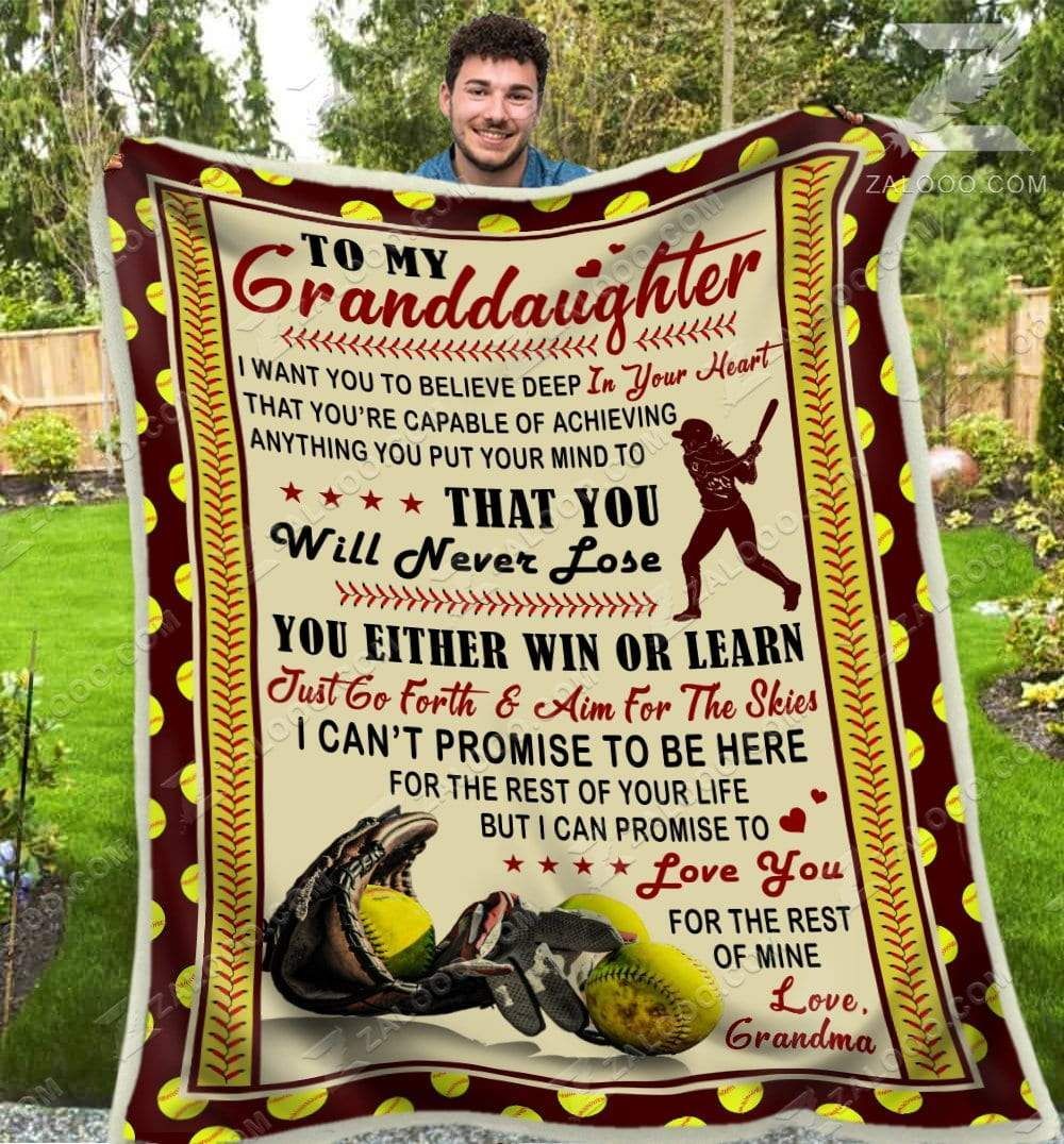 Softball To My Granddaughter In Your Heart Grandma Sherpa Fleece Blanket