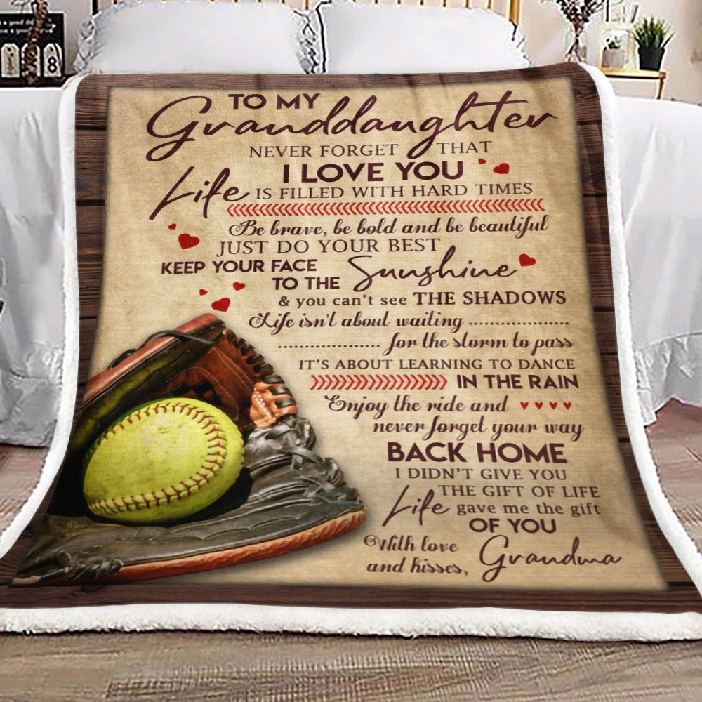 Softball To My Granddaughter Kisses Grandma Sherpa Fleece Blanket