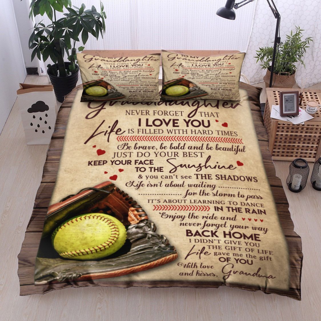 Softball To My Granddaughter Kisses Grandma Bedding Set