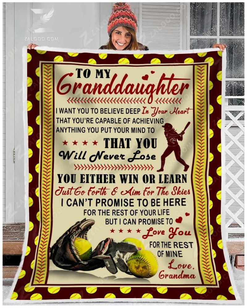 Softball To My Granddaughter Love You Grandma Sherpa Fleece Blanket