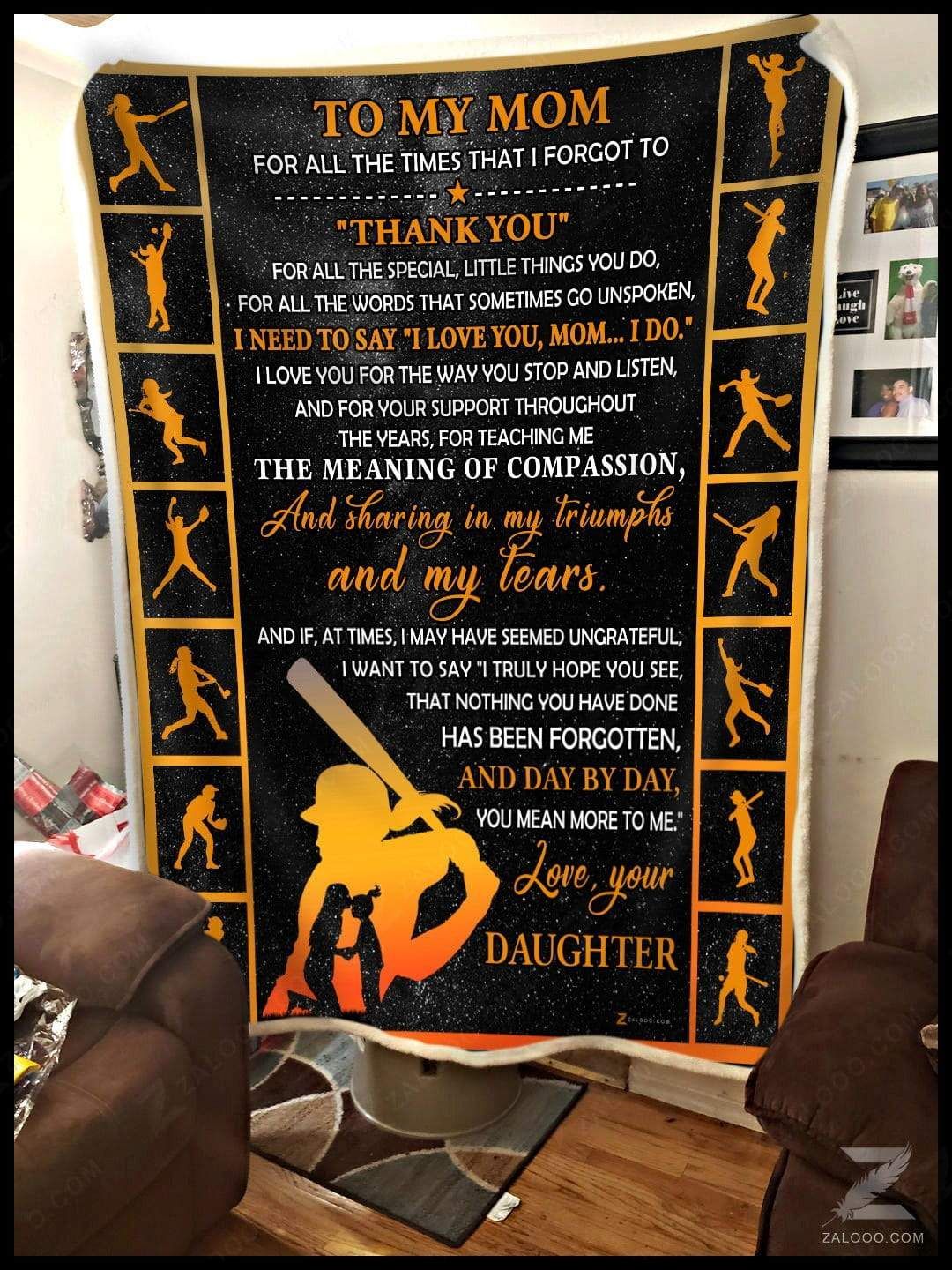 Softball To My Mom Thank You Daughter Sherpa Fleece Blanket