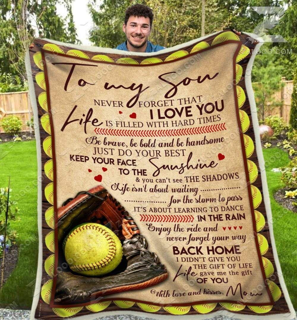 Softball To My Son Your Way Back Home Mom Sherpa Fleece Blanket