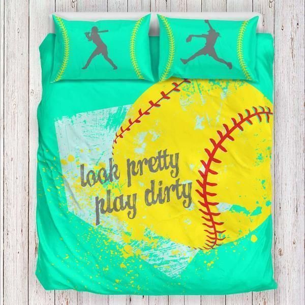 Softball Watercolor Look Pretty Play Dirty Bedding Set