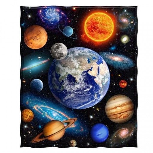 Solar System Outer Space Educational Astronomy Sherpa Fleece Blanket
