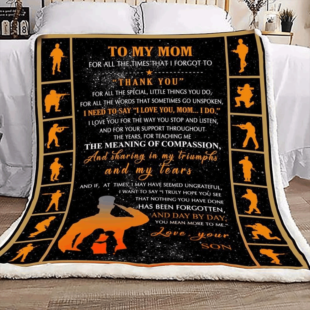 Soldier Son To Mom Sherpa Fleece Blanket