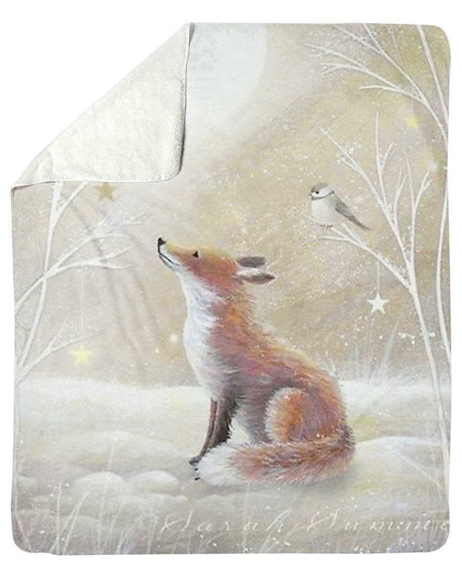 Solitary Fox Shadow Moon Forest Bird 3d Printed  Sherpa Blanket