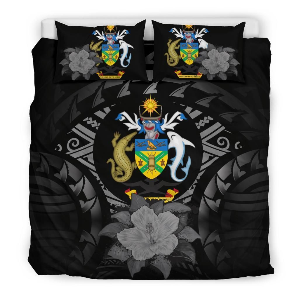 Solomon Island Gray Hibiscus Black And Grey Bedding Set