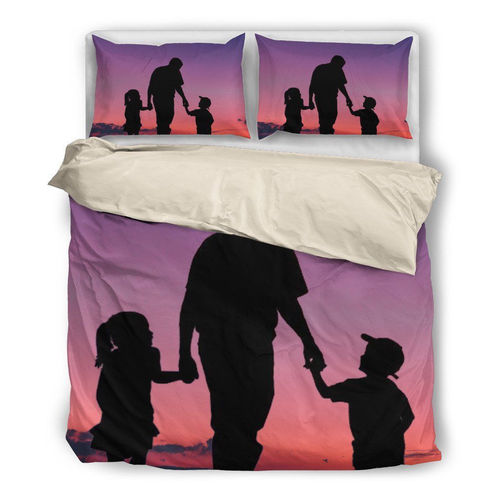 Son And Daughter With Dad Bedding Set