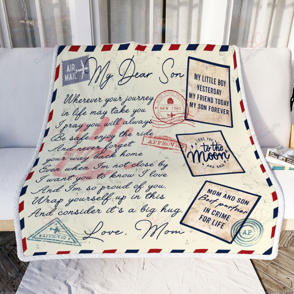 Son My Dear Son Love Mom Sherpa Fleece Blanket