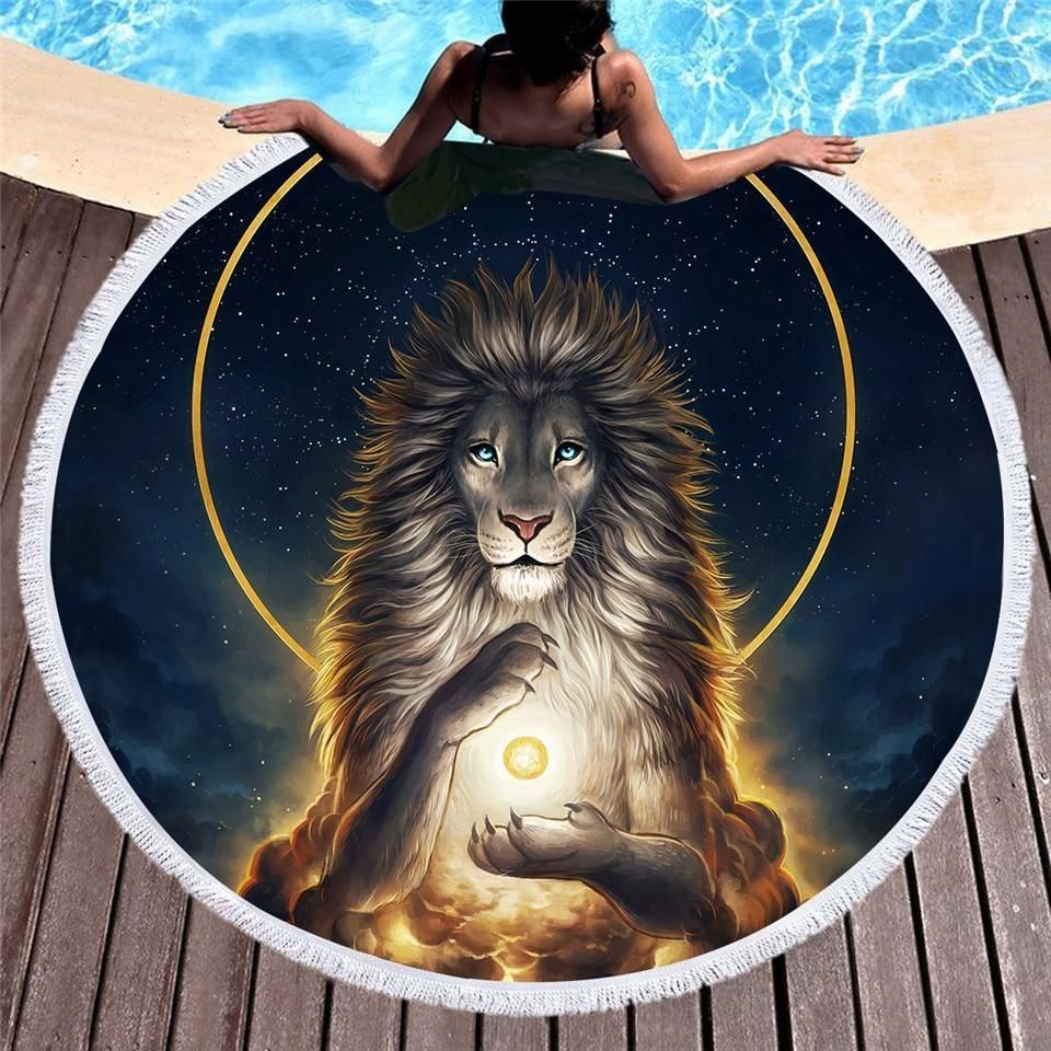 Soul Keeper Lion Printed Round Beach Towel