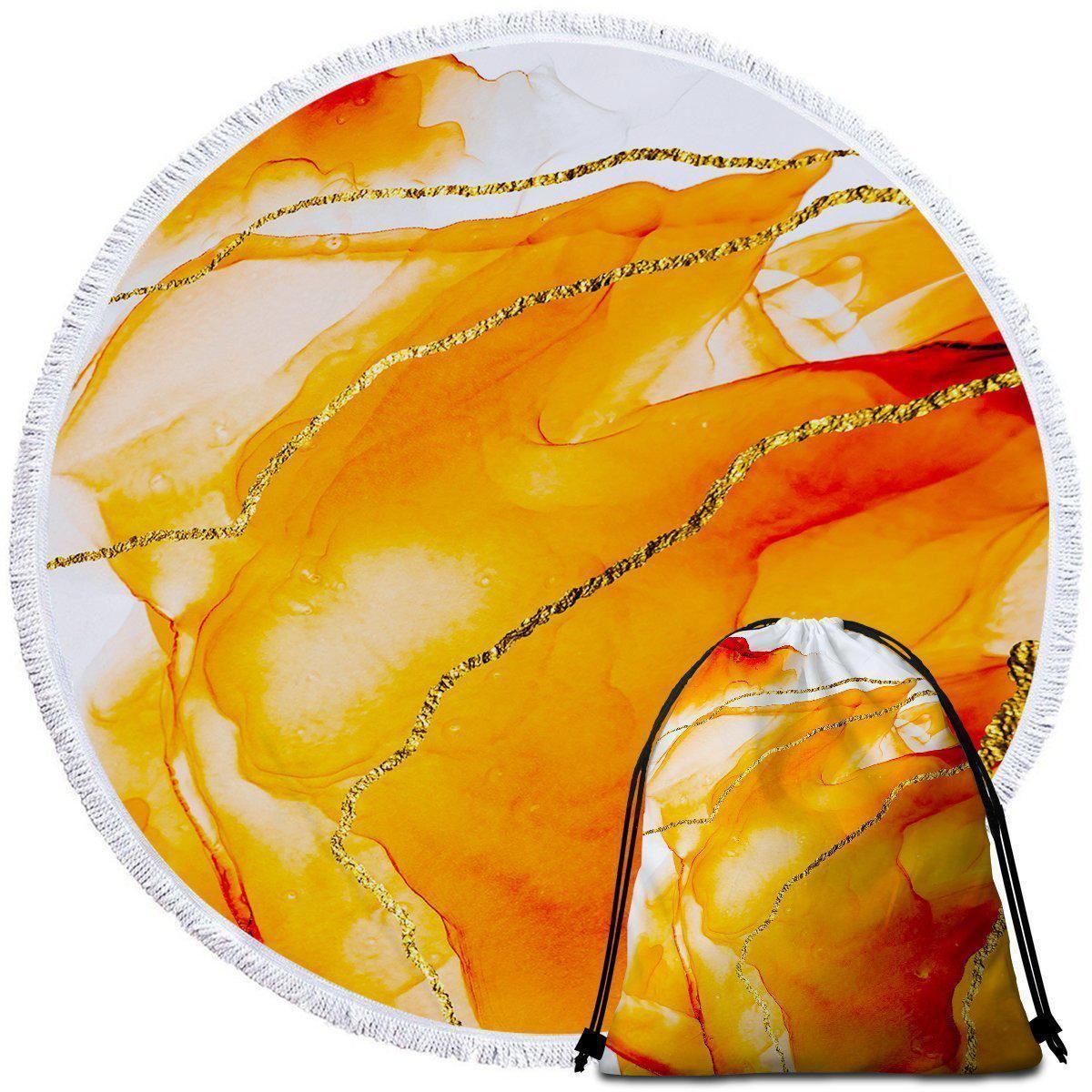 South Beach Orange Printed Round Beach Towel