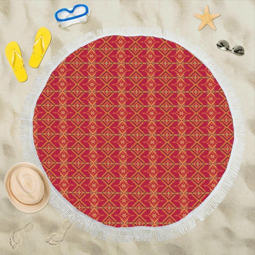 Southwest Aztec Design Themed Printed Round Beach Towel