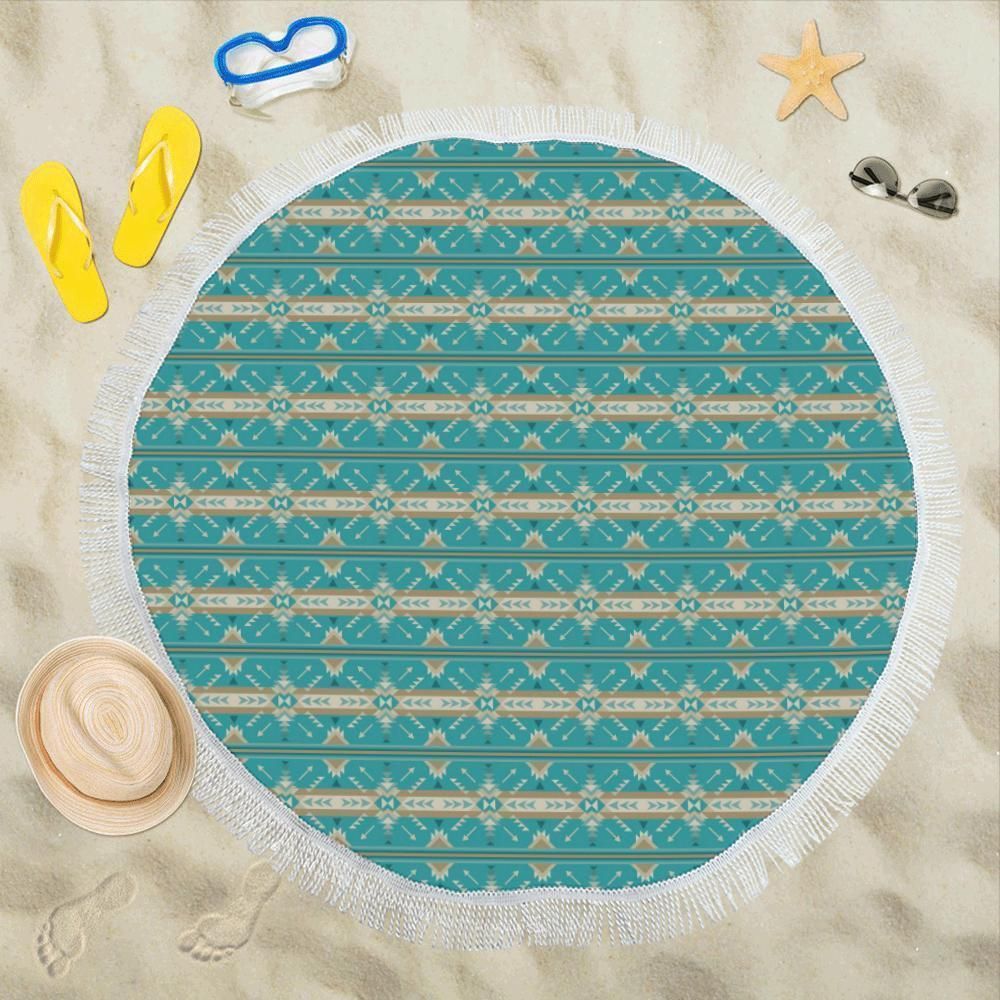 Southwest Native Design Themed Printed Round Beach Towel