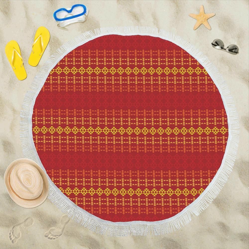 Southwest Red Gold Design Themed Printed Round Beach Towel