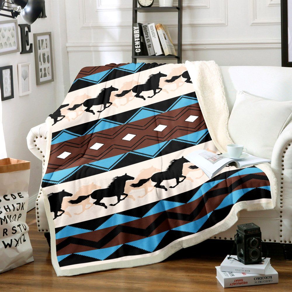 Southwest Wild Horse Sherpa Fleece Blanket
