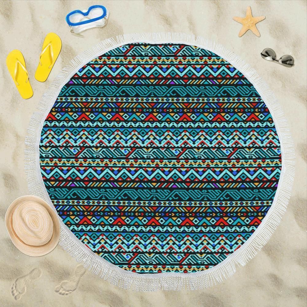Southwestern Style Pattern Printed Round Beach Towel
