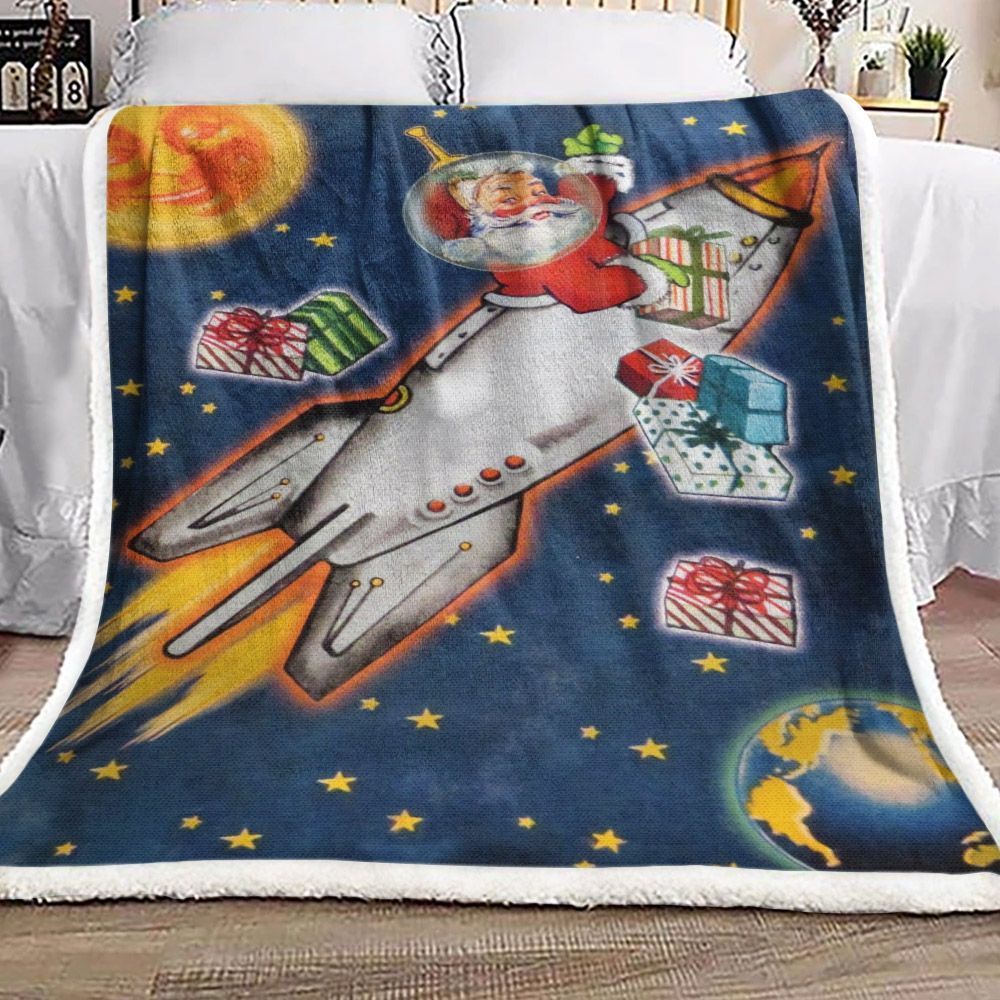 Space Age Santa Christmas Sherpa Fleece Blanket