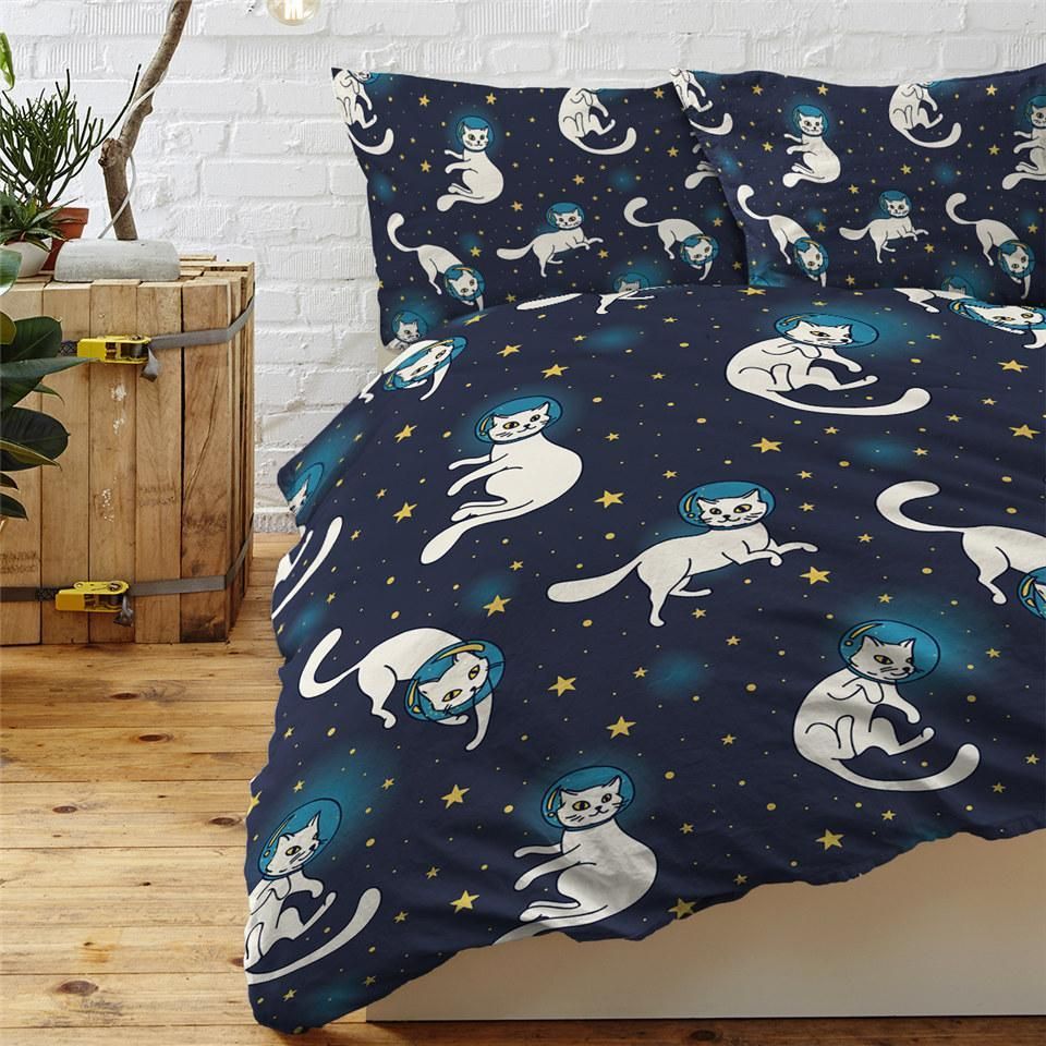 Space Astronaut Cat Stars Bedding Set