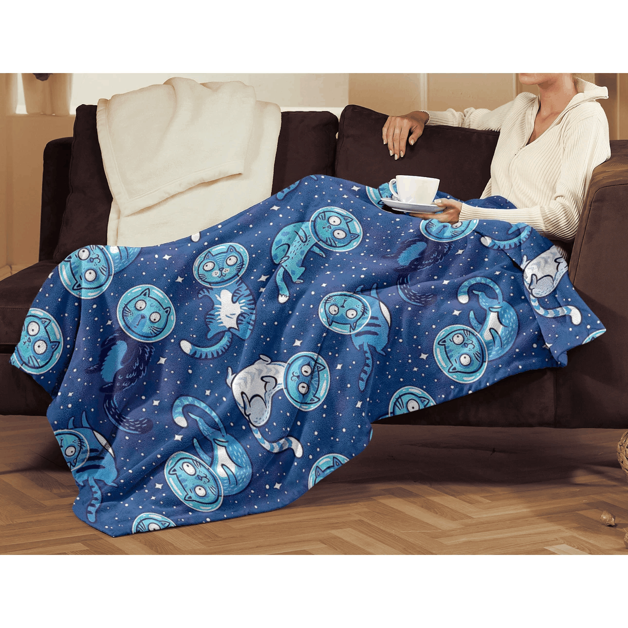 Space Cat Sherpa Fleece Blanket