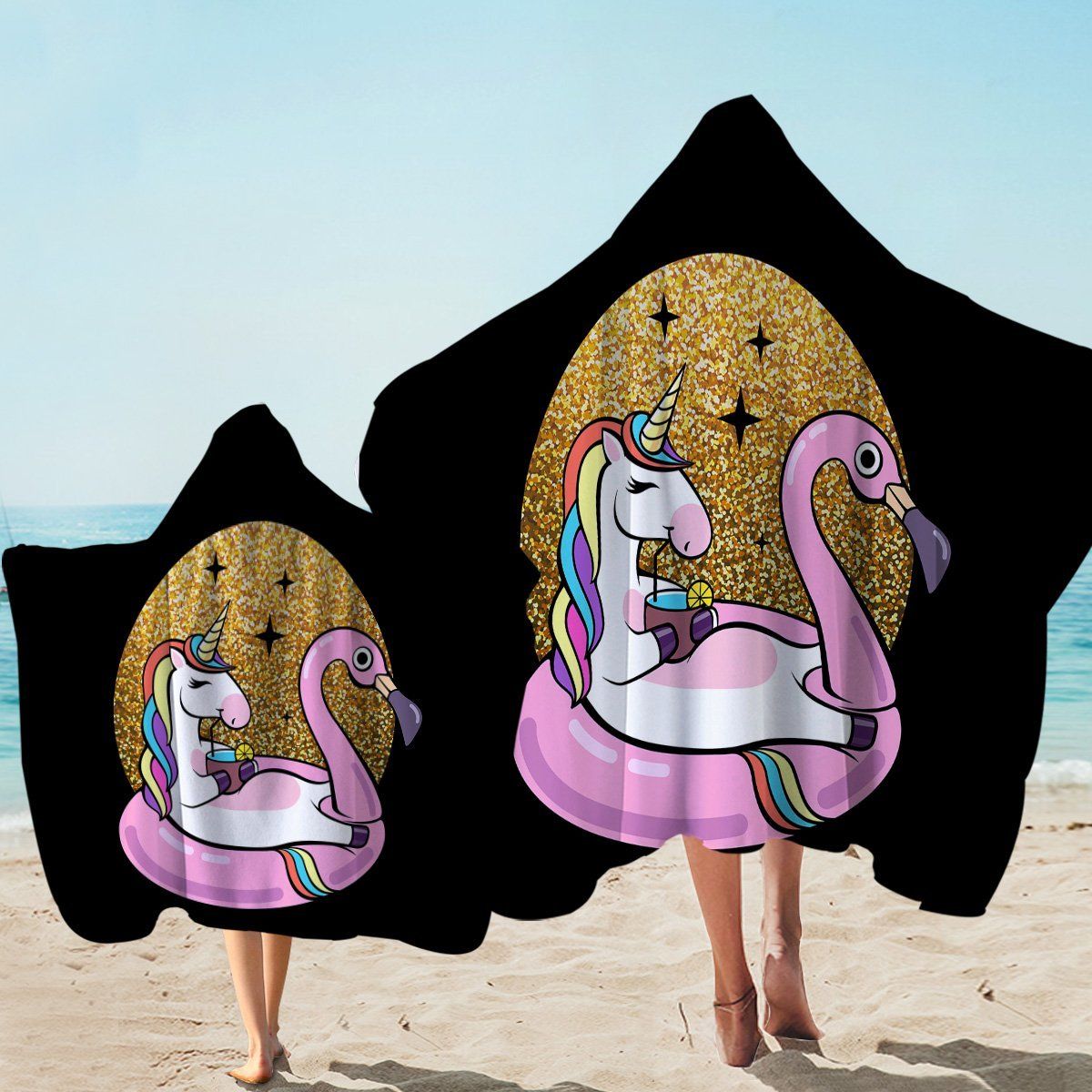 Space Chill Unicorn Black Printed Hooded Towel