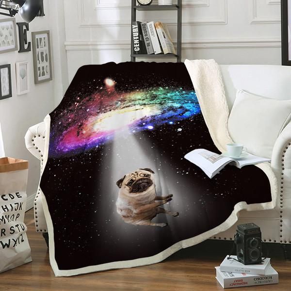 Space Pug Galaxy Sherpa Fleece Blanket