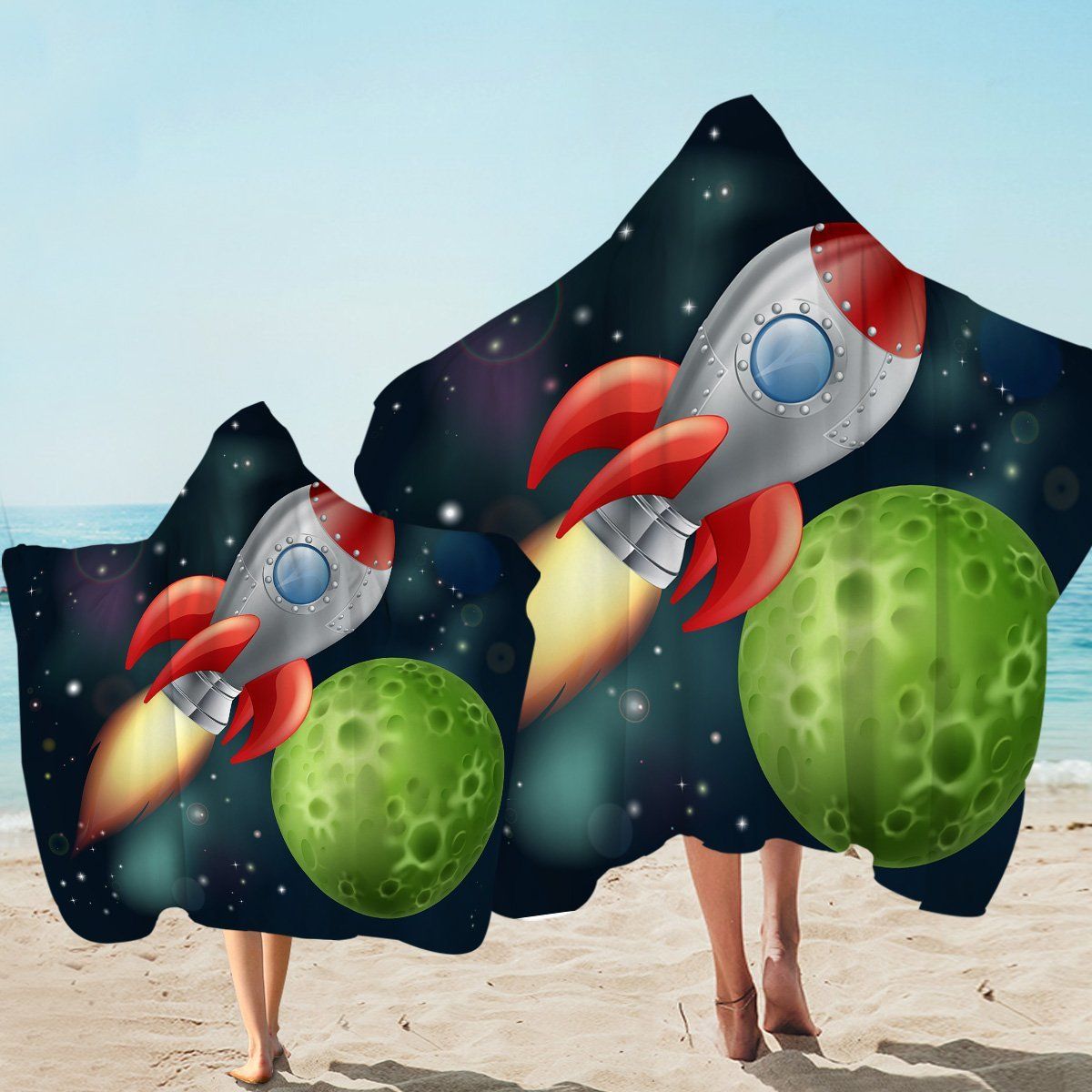 Space Shuttle Starry Printed Hooded Towel