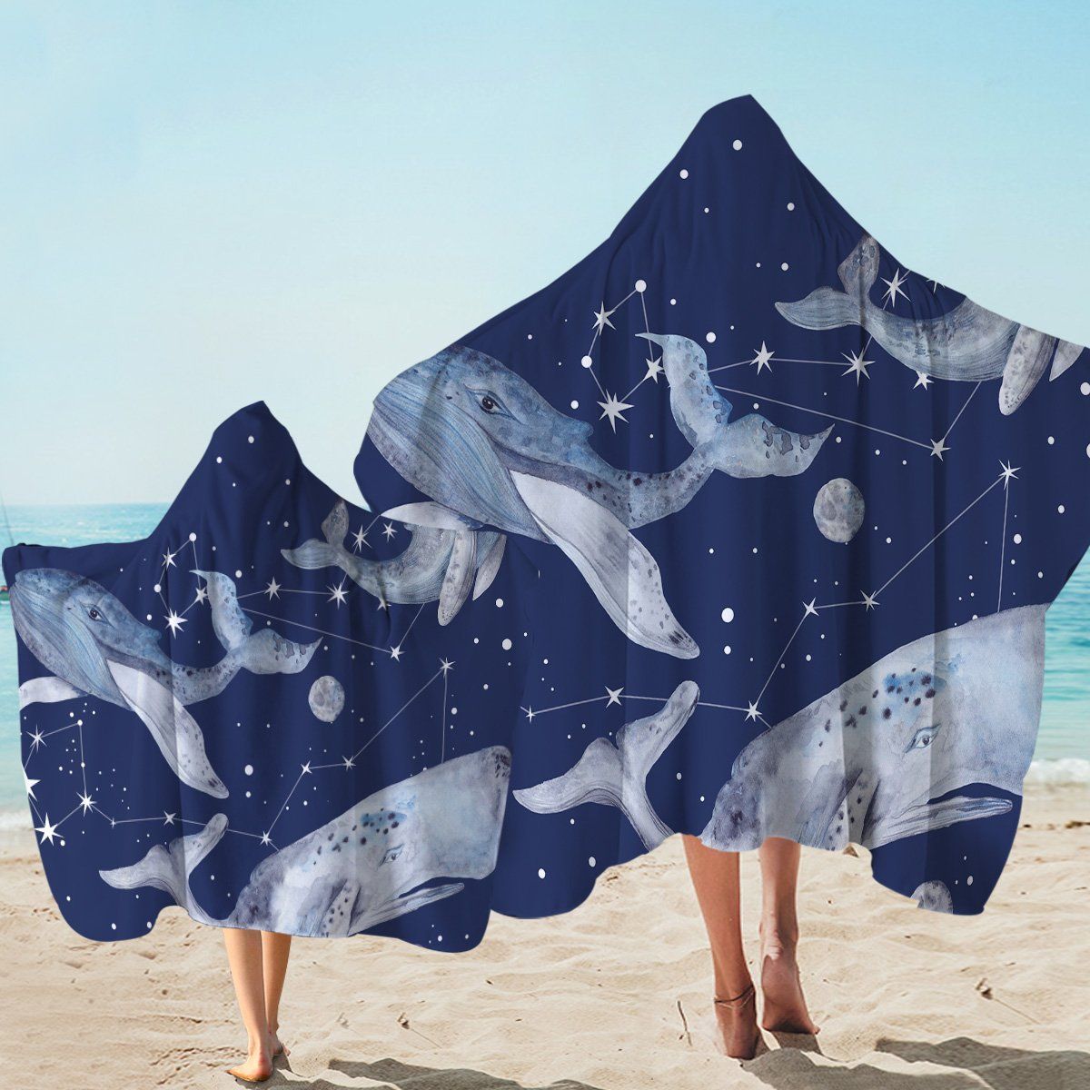 Space Whales Constellation Pattern Printed Hooded Towel