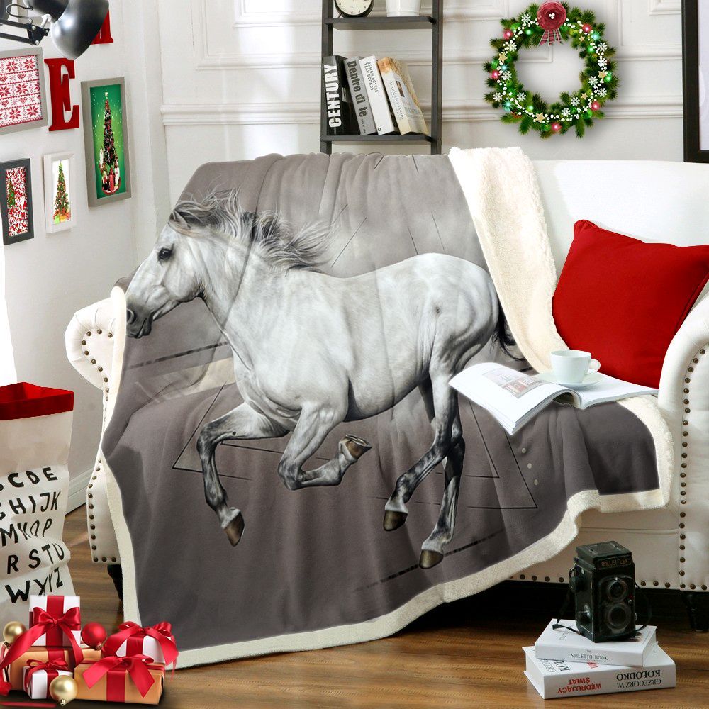 Spanish Grey Horse Sherpa Fleece Blanket