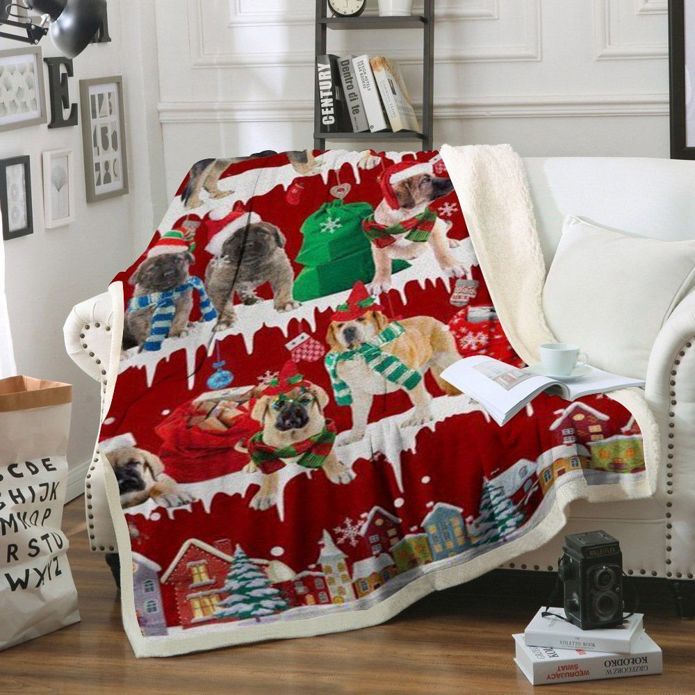 Spanish Mastiff Snow Christmas Sherpa Fleece Blanket