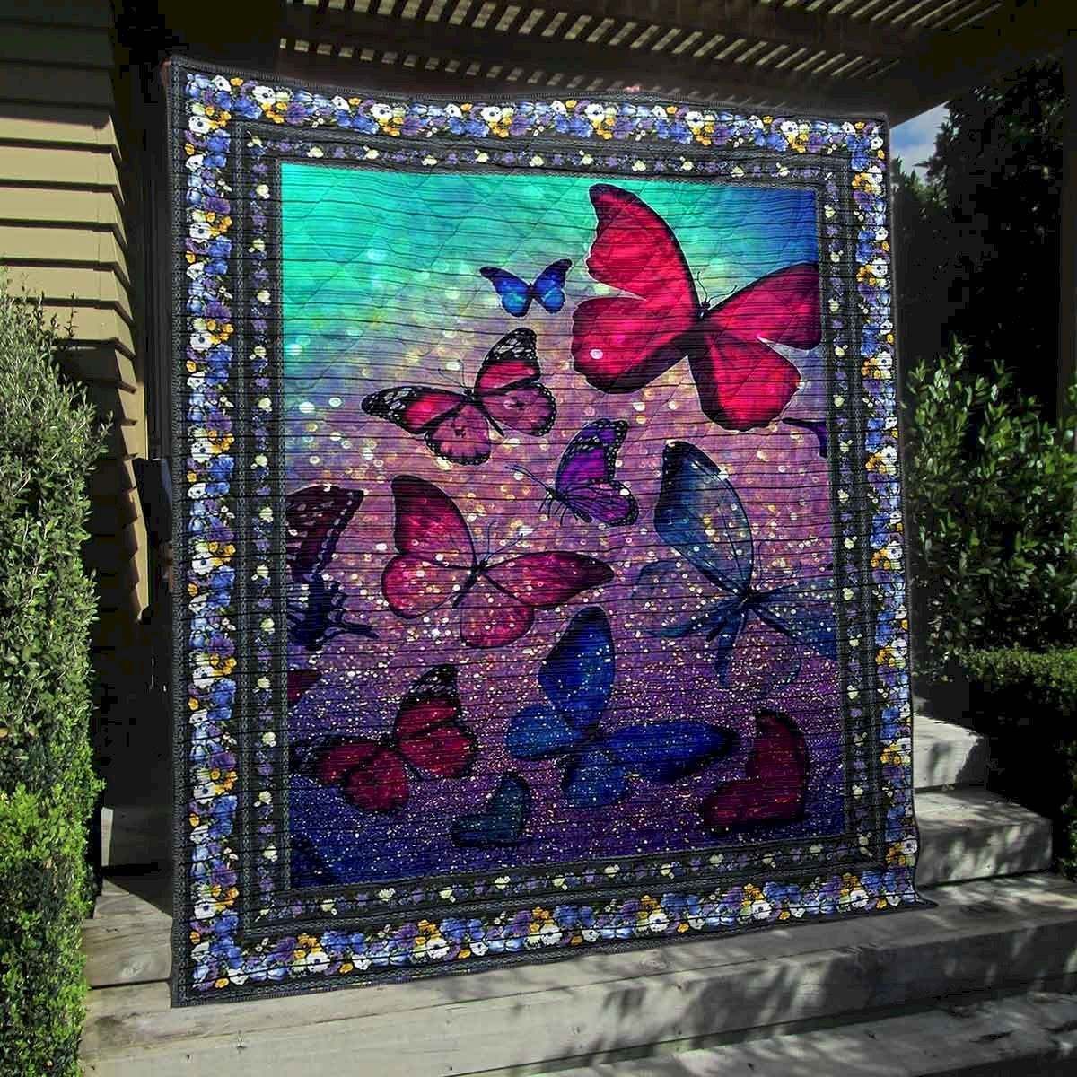Sparkling Butterfly With Flowers PKD2006100 Quilt Blanket