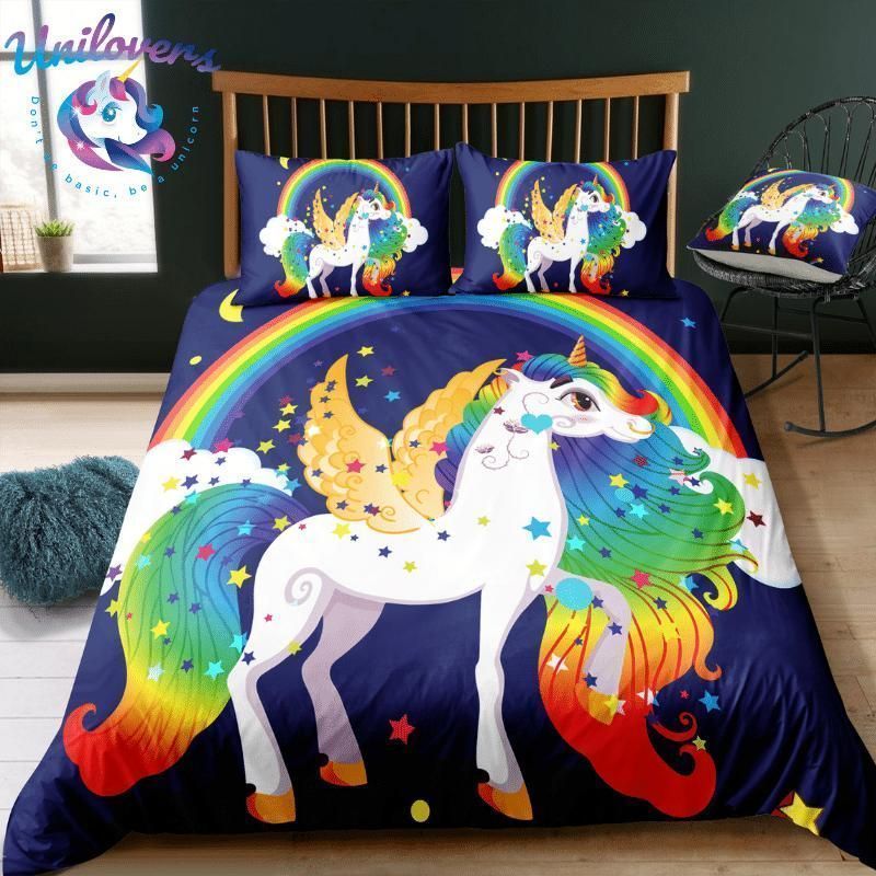 Sparkling Rainbow Unicorn And Wings Bedding Set