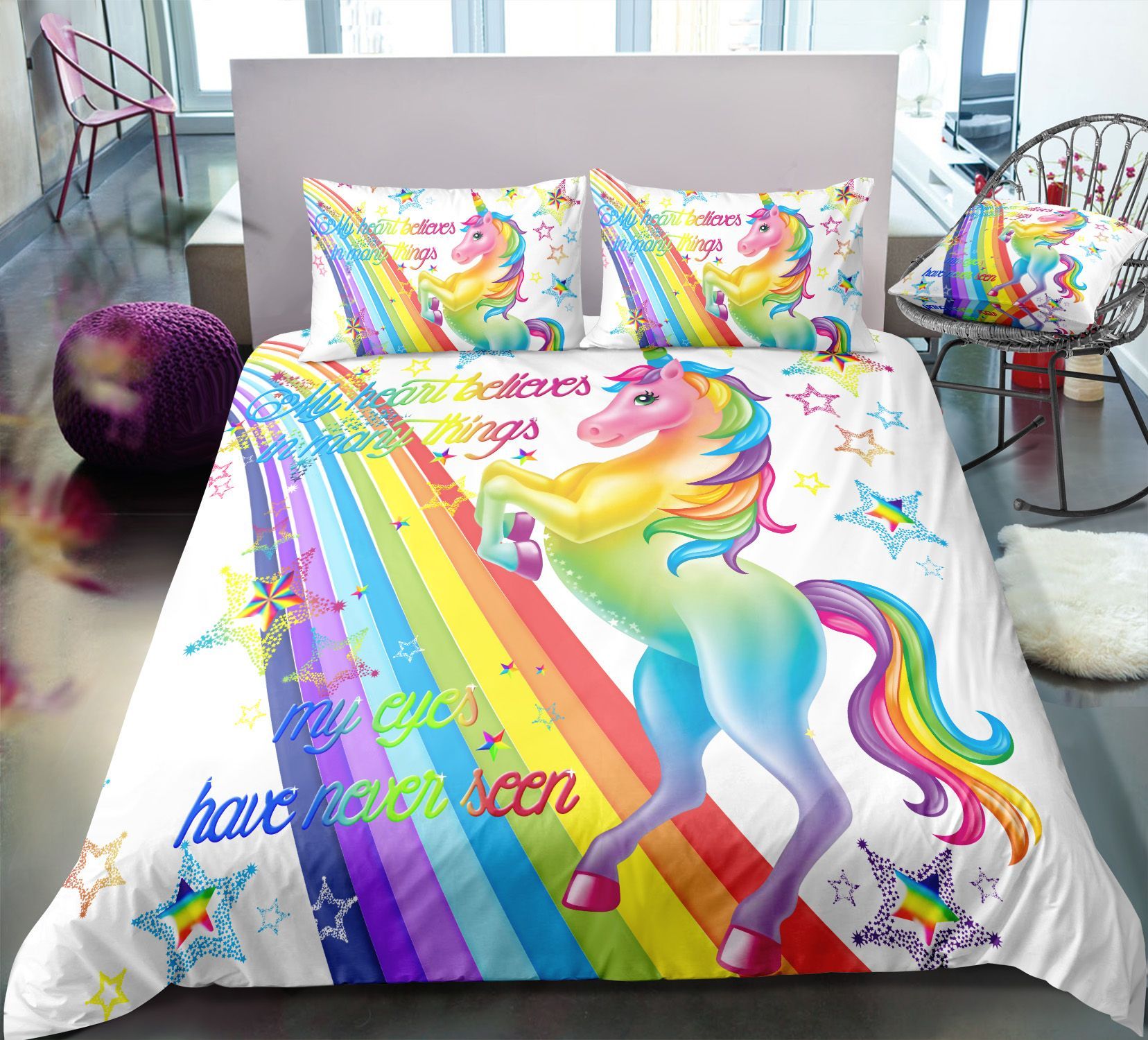 Sparkling Rainbow Unicorn Bedding Set