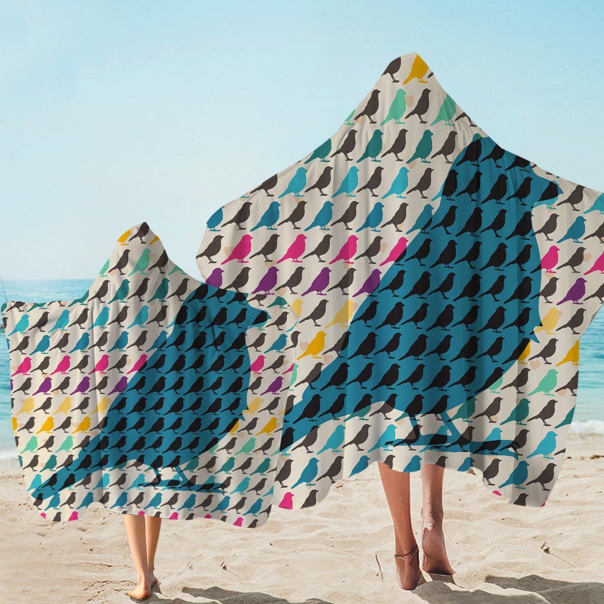 Sparrow Shadow Background Printed Hooded Towel