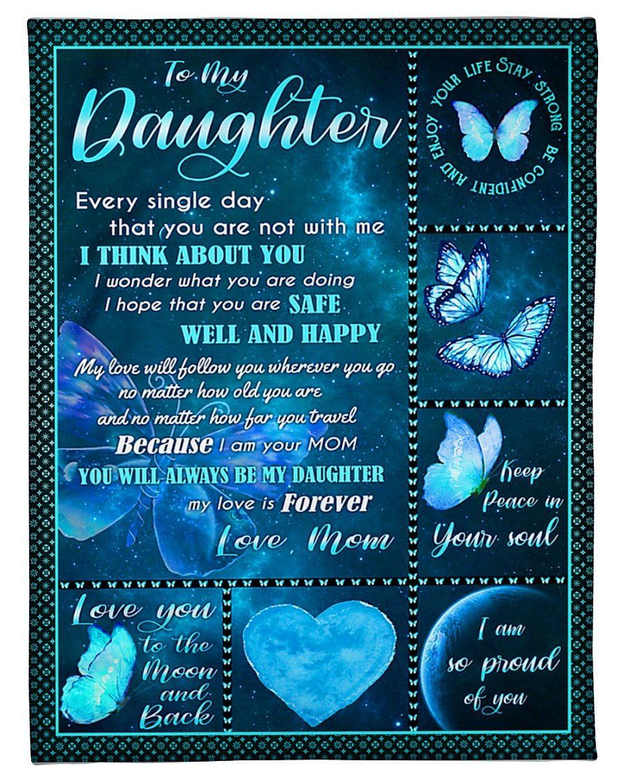 Special Blanket For Daughter Blue Heart Butterfly Fleece Blanket Fleece Blanket