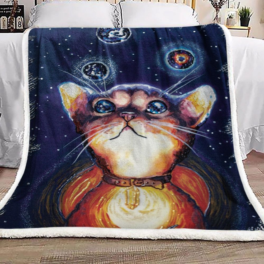 Sphynx Cat Galaxy Eyes Sherpa Fleece Blanket