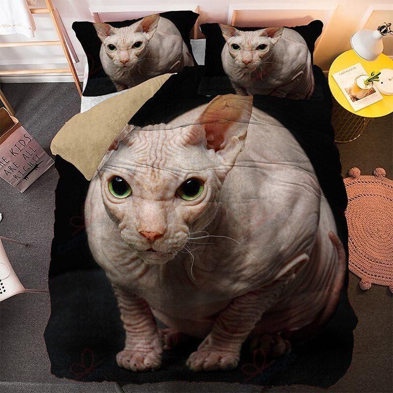 Sphynx Cat In Black Printed Bedding Set