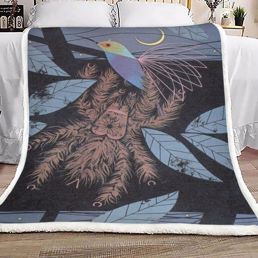 Spider And Hummingbird Sherpa Fleece Blanket