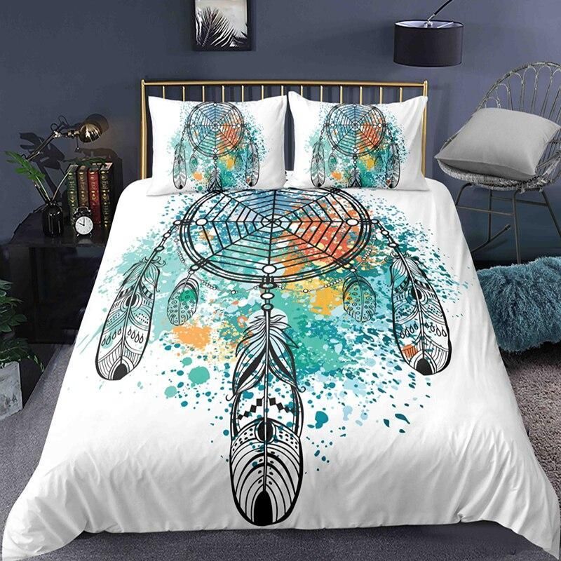 Spiderweb Dreamcatcher Colorful Splashing Bedding Set