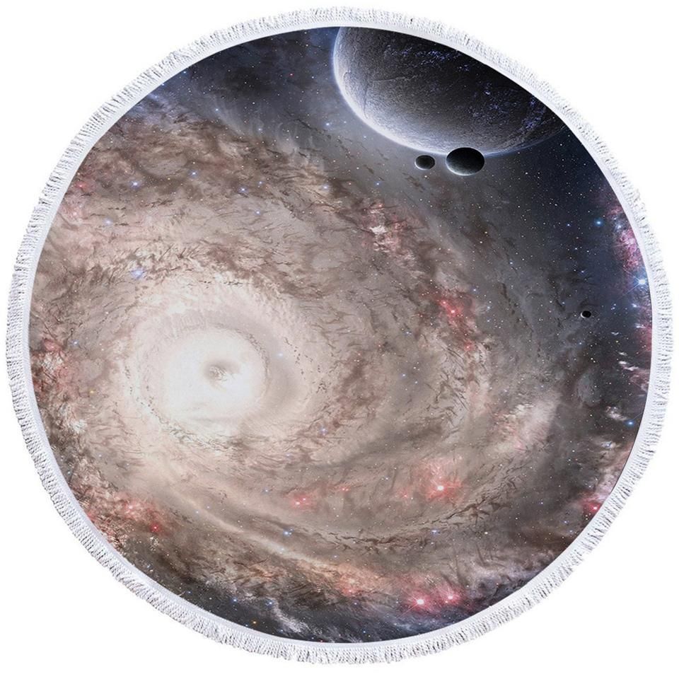 Spiral Galaxy Gray Printed Round Beach Towel