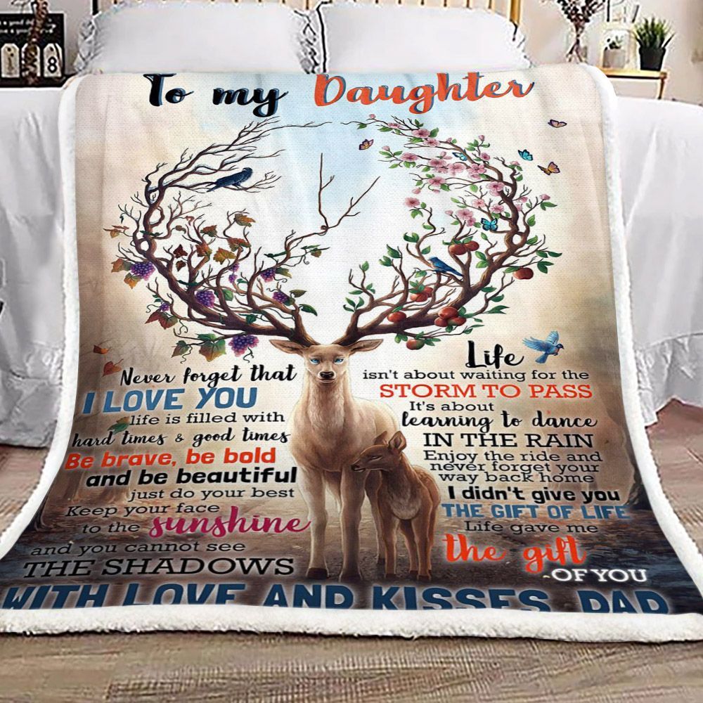 Spirit Deer To My Daughter Kisses Dad Sherpa Fleece Blanket