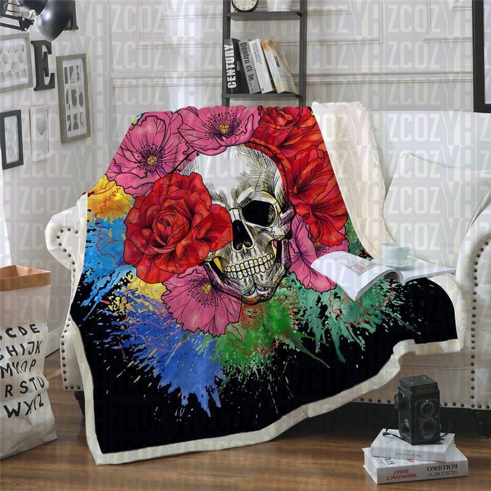 Splashed Skull Sherpa Fleece Blanket